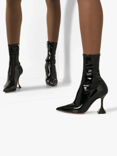 Shop Amina Muaddi High-shine Heeled Ankle Boots In Black
