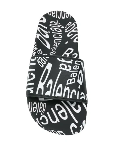 Shop Balenciaga Logo Printed Slides In Black