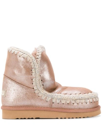 Shop Mou Woven Detail Boots In Pink