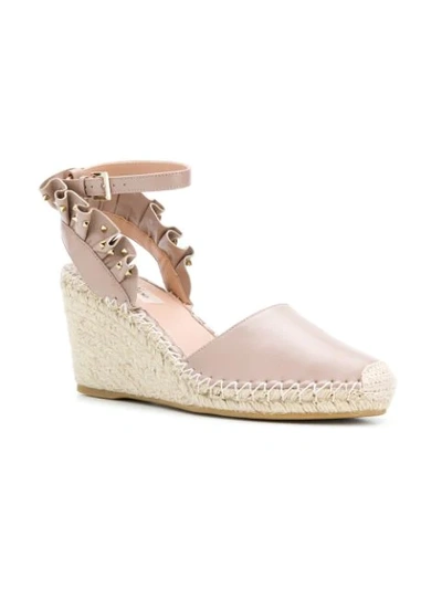 Shop Valentino Garavani Rockstud Ruffled Wedge Espadrilles - Neutrals