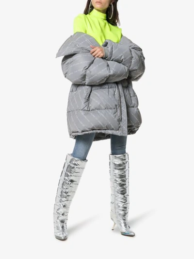 Shop Alchimia Di Ballin Silver Metallic Lycos Puffer 80 Over The Knee Boots