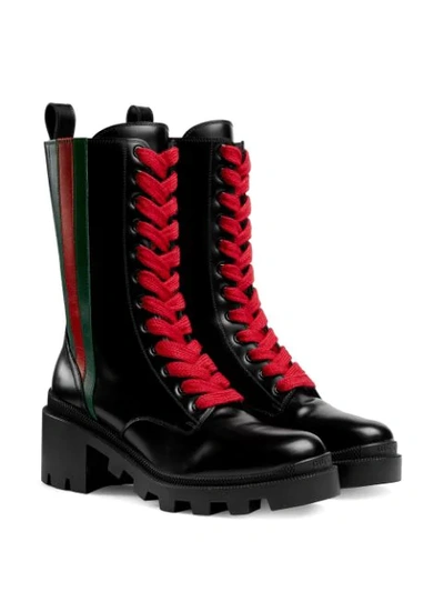 Shop Gucci Web Striped Boots In Black