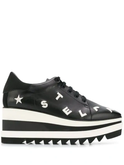 STELLA MCCARTNEY EMBROIDERED LOGO ELYSE LACE-UP SHOES - 黑色