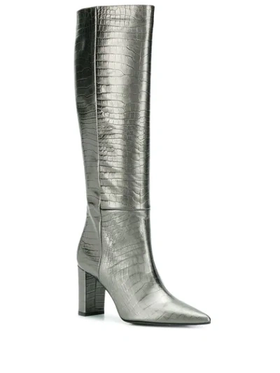 Shop Marc Ellis Embossed Metallic Boots In Silver