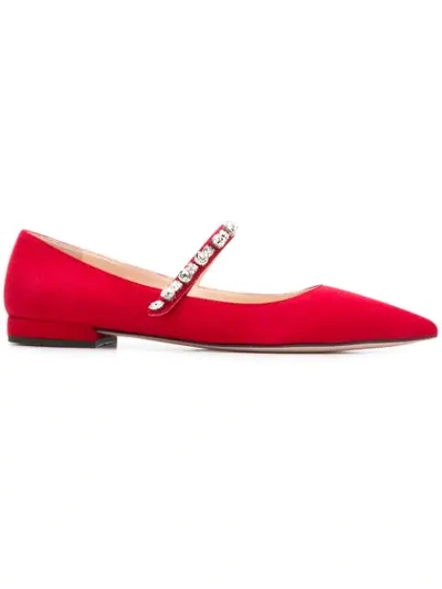 Shop Prada Crystal Embellished Ballerina Pumps In Red