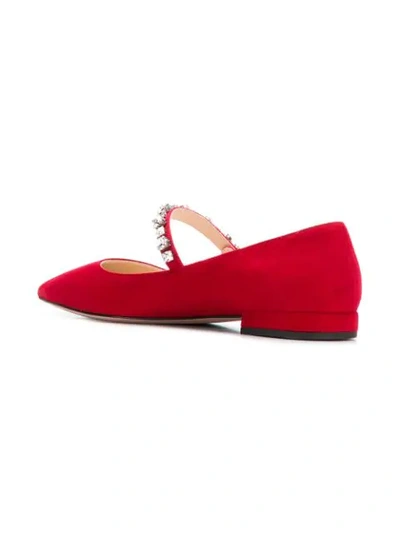 Shop Prada Crystal Embellished Ballerina Pumps In Red