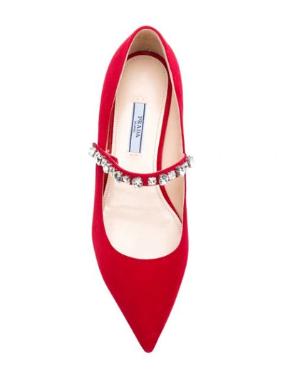 Shop Prada Crystal Embellished Ballerina Pumps In Red