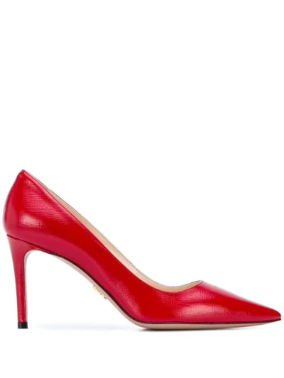 Shop Prada Textured Pointed-toe Pumps In F0011 Rosso