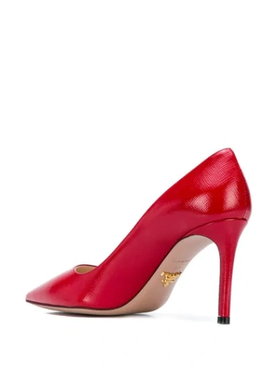 Shop Prada Textured Pointed-toe Pumps In F0011 Rosso