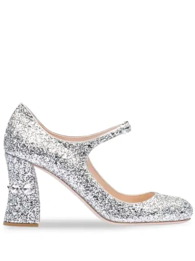 Shop Miu Miu Glitter Pumps In Silver