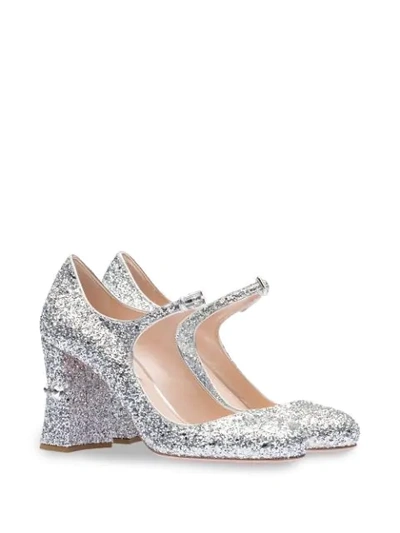 Shop Miu Miu Glitter Pumps In Silver