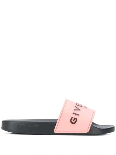 Shop Givenchy Logo Slides In 696 Black Pink