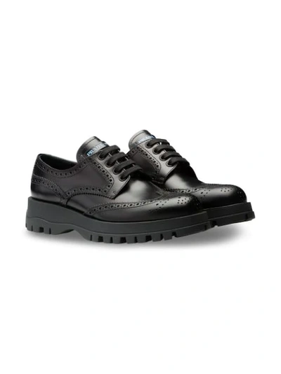 PRADA LEATHER DERBY SHOES WITH RUBBER SOLE - 黑色