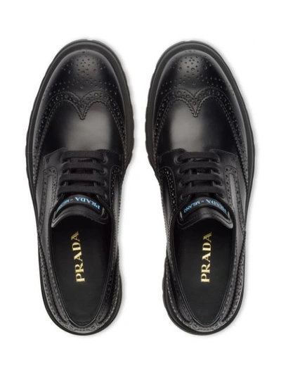 PRADA LEATHER DERBY SHOES WITH RUBBER SOLE - 黑色