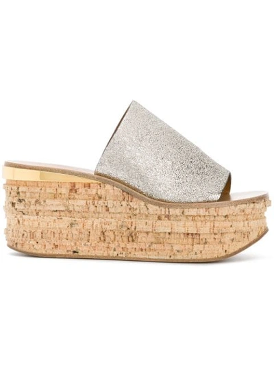 Shop Chloé Camille Wedge Mules - Metallic