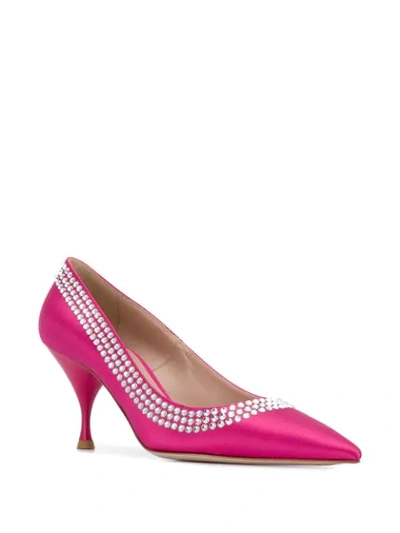 Shop Miu Miu Embellished Heeled Pumps In F0029 Fuchsia