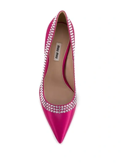 Shop Miu Miu Embellished Heeled Pumps In F0029 Fuchsia