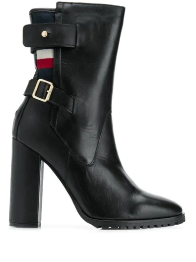 Tommy Hilfiger Tricolour-stripe Buckled Boots In Black