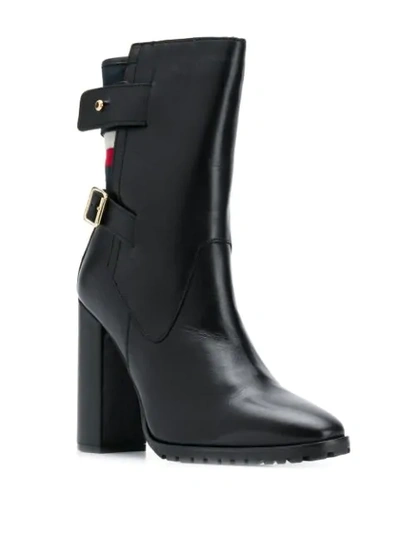 Tommy Hilfiger Tricolour-stripe Buckled Boots In Black