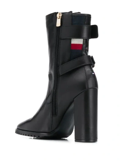 Tommy Hilfiger Tricolour-stripe Buckled Boots In Black