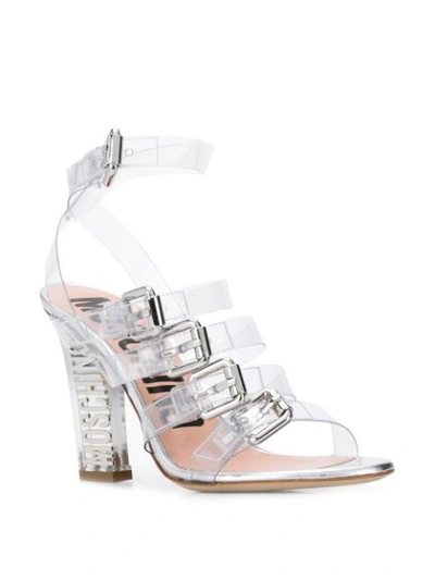 Shop Moschino Block Heel Buckled Sandals In Silver