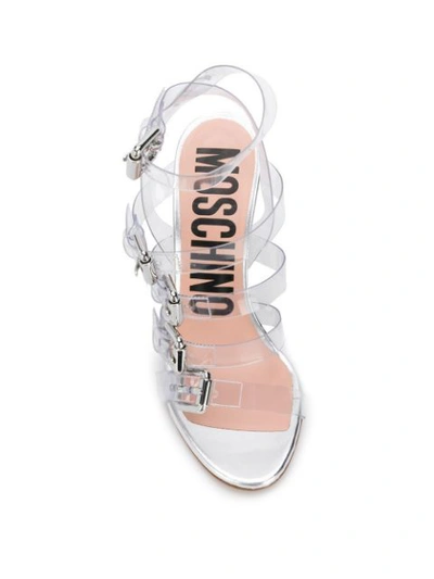 Shop Moschino Block Heel Buckled Sandals In Silver