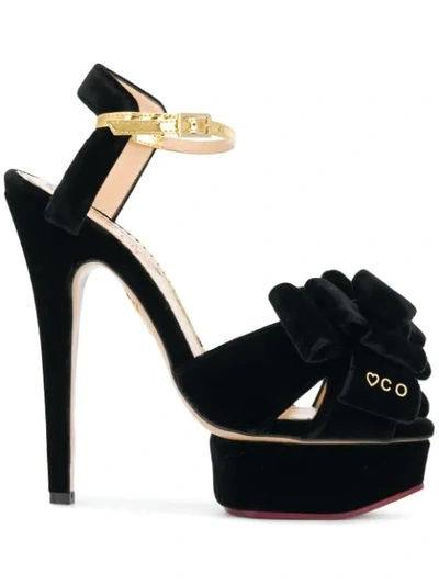 Shop Charlotte Olympia Velvet Design Sandals In Black