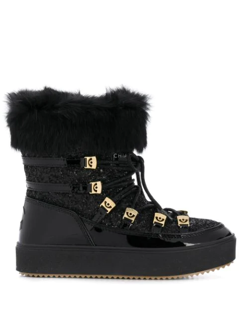black patent snow boots
