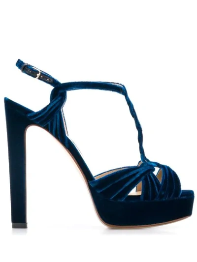 Shop Francesco Russo Braided Velvet Sandals In Blue