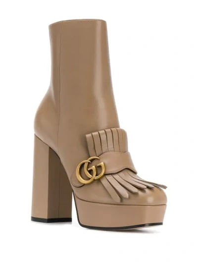 Shop Gucci Fringed Platform Ankle Boots In Brown