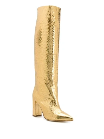 PARIS TEXAS METALLIC SNAKE EFFECT BOOTS - 金色