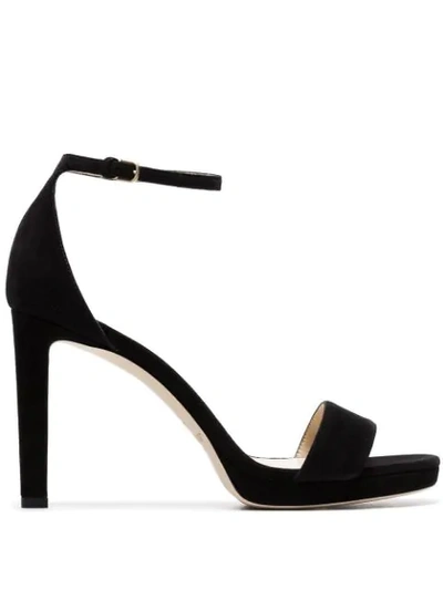 JIMMY CHOO BLACK MISTY 100 SUEDE PLATFORM SANDALS - 黑色