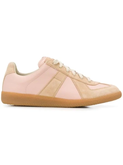 Maison Margiela 'replica' Pink Low Top Sneakers With Suede Details And Logo On The Tongue In Leather Woman In Beige