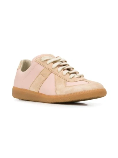 Maison Margiela 'replica' Pink Low Top Sneakers With Suede Details And Logo On The Tongue In Leather Woman In Beige
