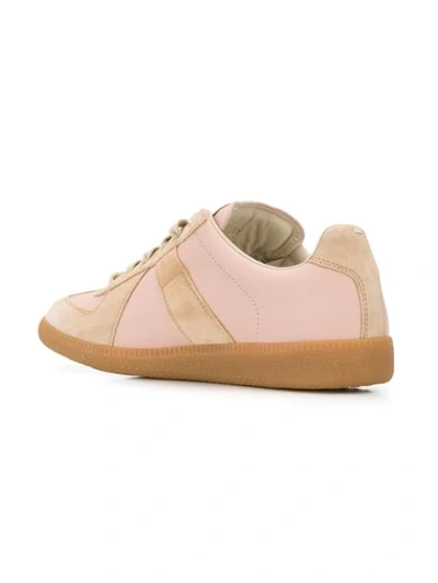 Maison Margiela 'replica' Pink Low Top Sneakers With Suede Details And Logo On The Tongue In Leather Woman In Beige