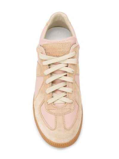 Maison Margiela 'replica' Pink Low Top Sneakers With Suede Details And Logo On The Tongue In Leather Woman In Beige