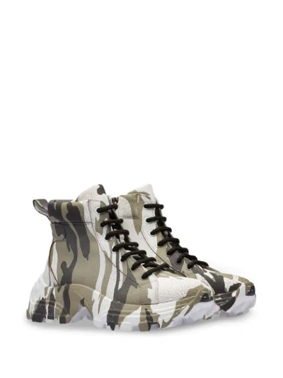 Shop Miu Miu Crackled Camouflage High-top Sneakers In Green