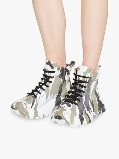 Shop Miu Miu Crackled Camouflage High-top Sneakers In Green