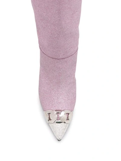 Shop Casadei Glitter Knee High Boots In Pink