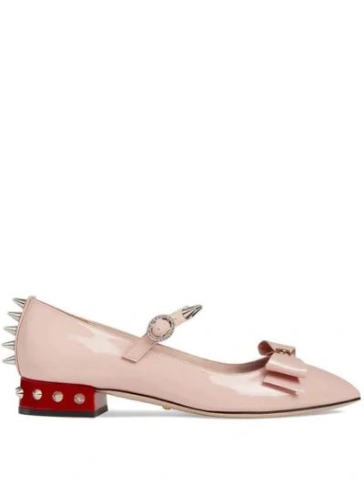 Shop Gucci Patent Leather Ballet Pump With Bow In Pink