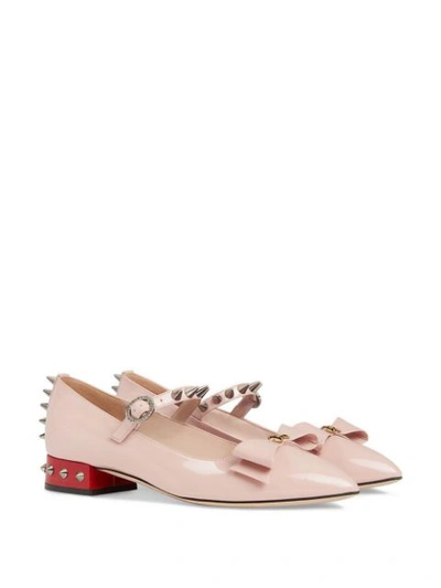 Shop Gucci Patent Leather Ballet Pump With Bow In Pink