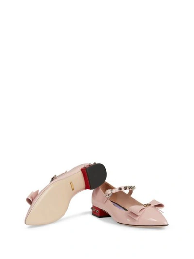 Shop Gucci Patent Leather Ballet Pump With Bow In Pink