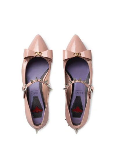 Shop Gucci Patent Leather Ballet Pump With Bow In Pink