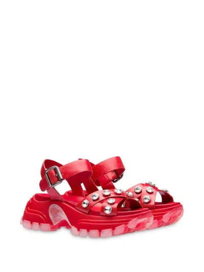 Shop Miu Miu Embellished Platform Sandals In Red