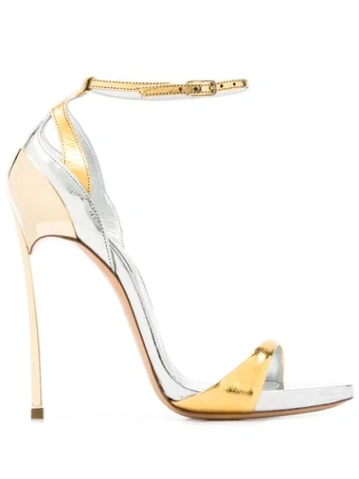 Shop Casadei Stiletto Metallic Sandals In Gold
