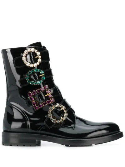 Shop Dolce & Gabbana Brooch Buckle Boots In Black