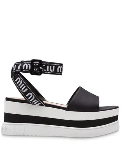 Shop Miu Miu Flatform Sandals In Black