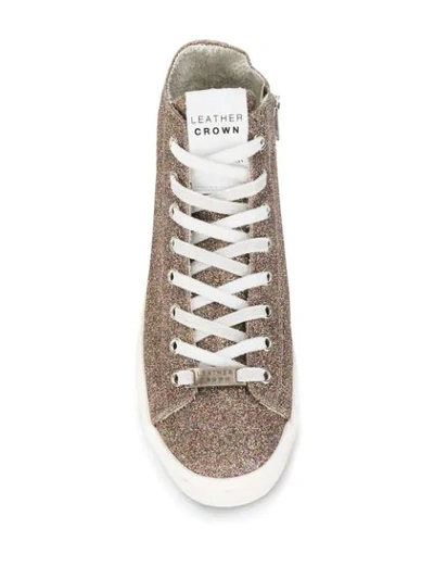 Shop Leather Crown Glitter Hi-top Sneakers In Metallic