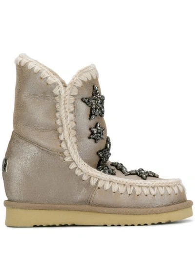 Shop Mou Knitted Detail Boots In Neutrals