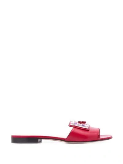 Shop Gucci Embellished G Flat Sandals In Red
